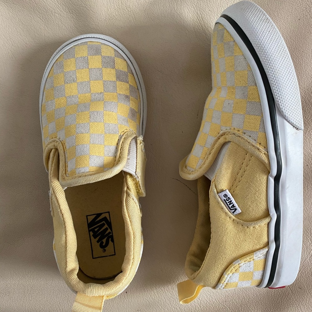 Sz 8 toddler slip on/Velcro yellow checkered vans